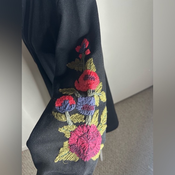 Anthropologie Caite black embroidered knee length full zip boho jacket XL - Picture 3 of 9